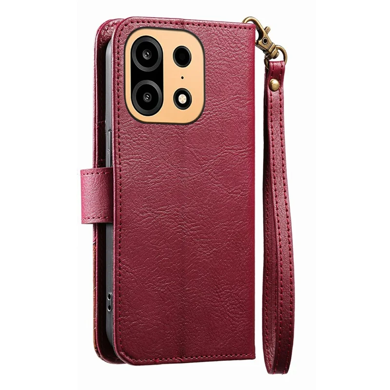 For OnePlus Turbo 6X Pro 5G Case Color Splicing PU Leather Flip Shockproof Phone Cover with Wrist Strap - Red