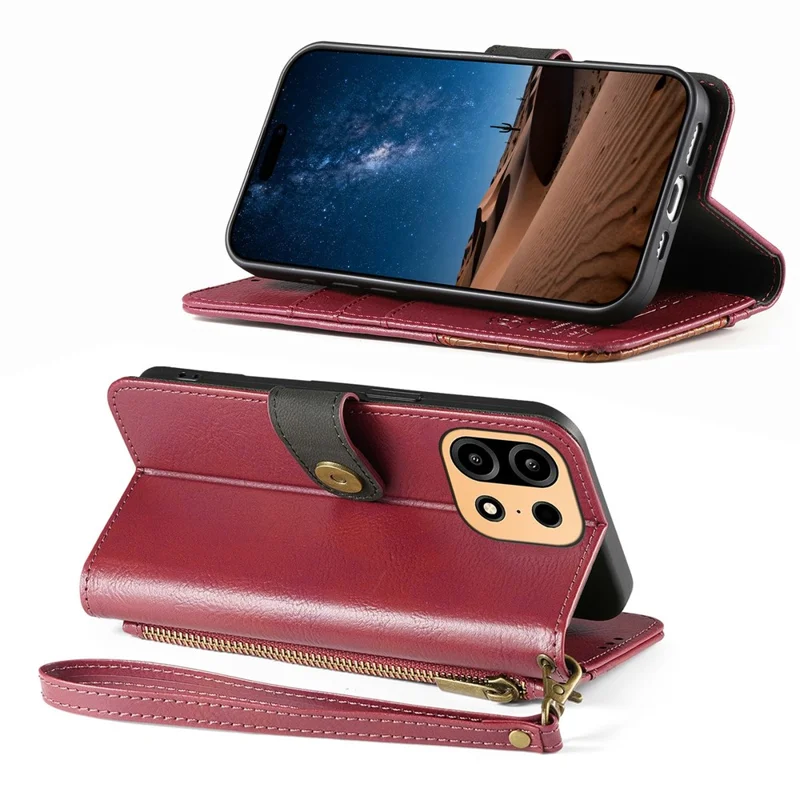 For OnePlus Turbo 6X Pro 5G Case Color Splicing PU Leather Flip Shockproof Phone Cover with Wrist Strap - Red