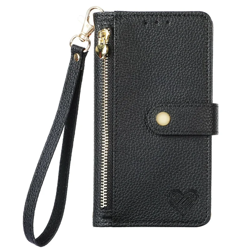 For OnePlus Turbo 6X Pro 5G Case RFID Blocking Zipper Pocket Leather Wallet Phone Cover with Strap - Black