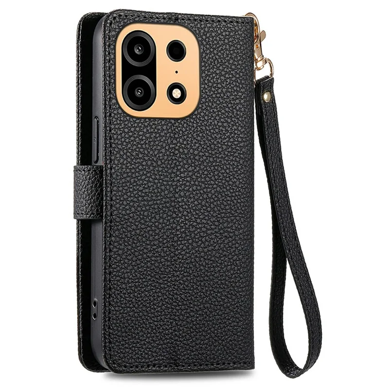 For OnePlus Turbo 6X Pro 5G Case RFID Blocking Zipper Pocket Leather Wallet Phone Cover with Strap - Black
