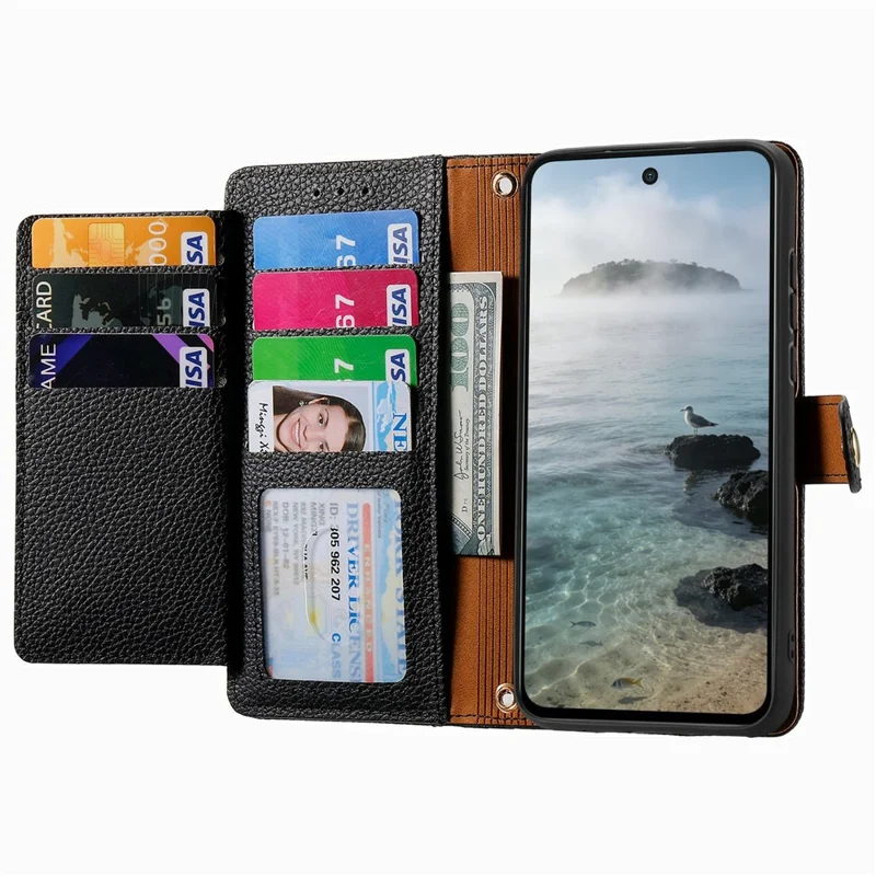 For OnePlus Turbo 6X Pro 5G Case RFID Blocking Zipper Pocket Leather Wallet Phone Cover with Strap - Black