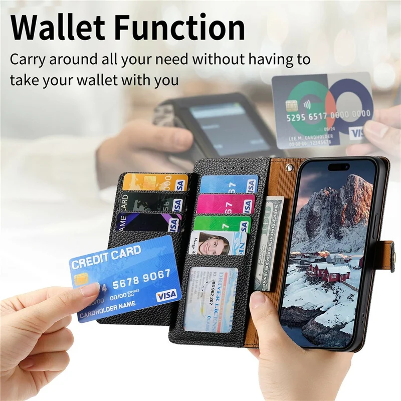 For OnePlus Turbo 6X Pro 5G Case RFID Blocking Zipper Pocket Leather Wallet Phone Cover with Strap - Black