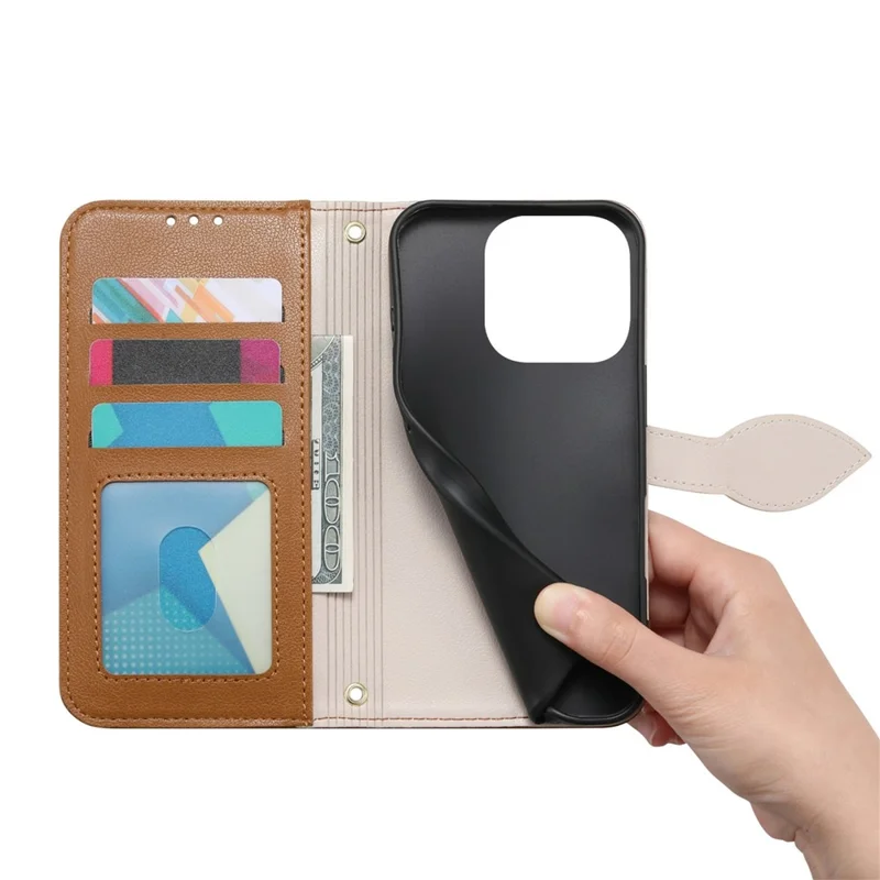 For OnePlus Turbo 6X Pro 5G Stand Case Leaf Shape Magnetic Clasp Leather Phone Cover with Hand Strap - Brown