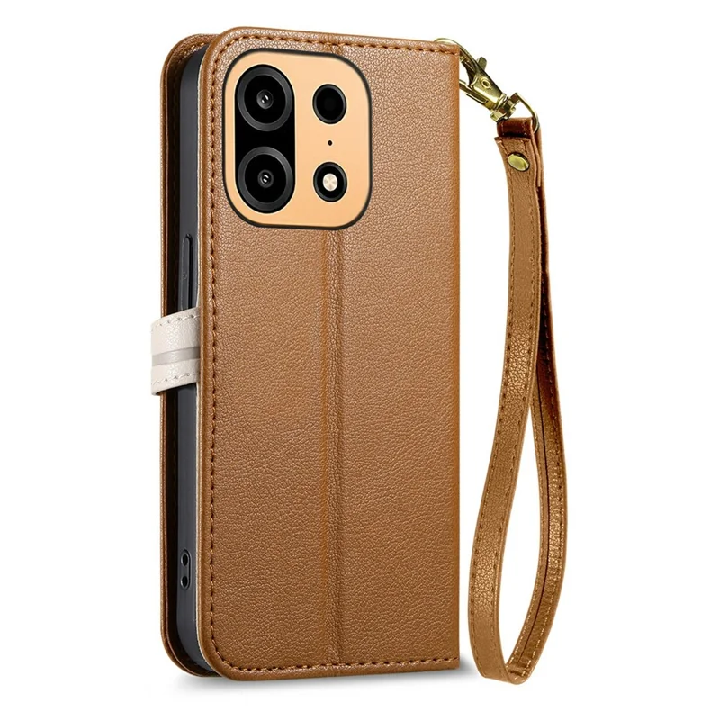 For OnePlus Turbo 6X Pro 5G Stand Case Leaf Shape Magnetic Clasp Leather Phone Cover with Hand Strap - Brown
