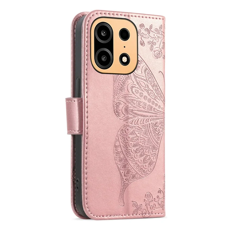 For OnePlus Turbo 6X Pro 5G Case with Strap Butterfly Pattern PU Leather Wallet Phone Cover - Rose Gold