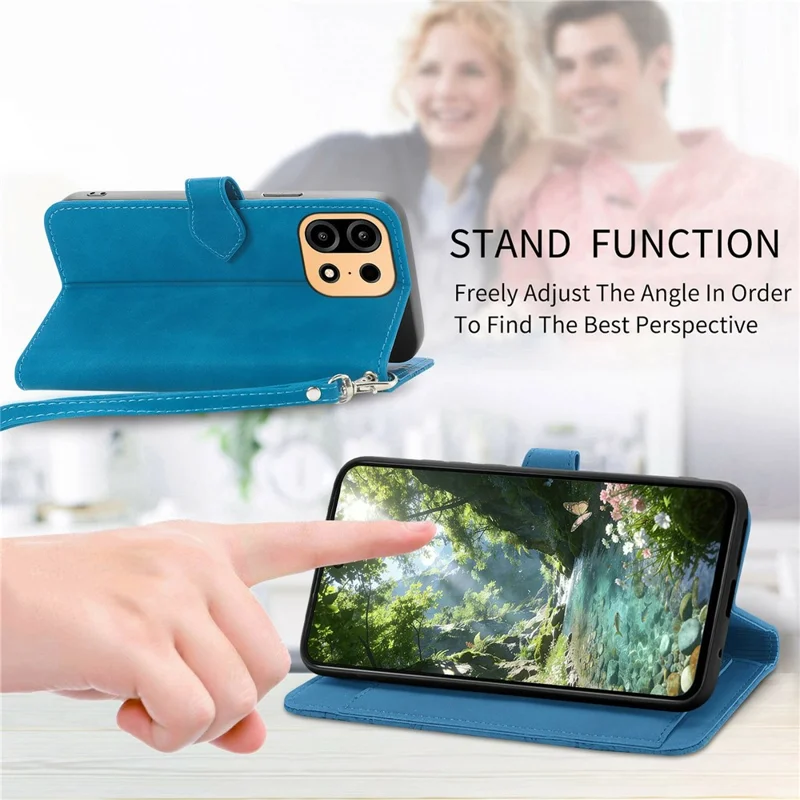 For OnePlus Turbo 6X Pro 5G Zipper Wallet Case with Strap Flower Imprint PU Leather Phone Cover - Blue