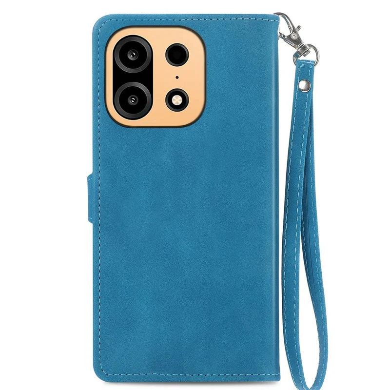 For OnePlus Turbo 6X Pro 5G Zipper Wallet Case with Strap Flower Imprint PU Leather Phone Cover - Blue