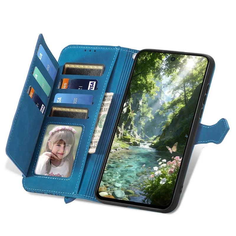 For OnePlus Turbo 6X Pro 5G Zipper Wallet Case with Strap Flower Imprint PU Leather Phone Cover - Blue