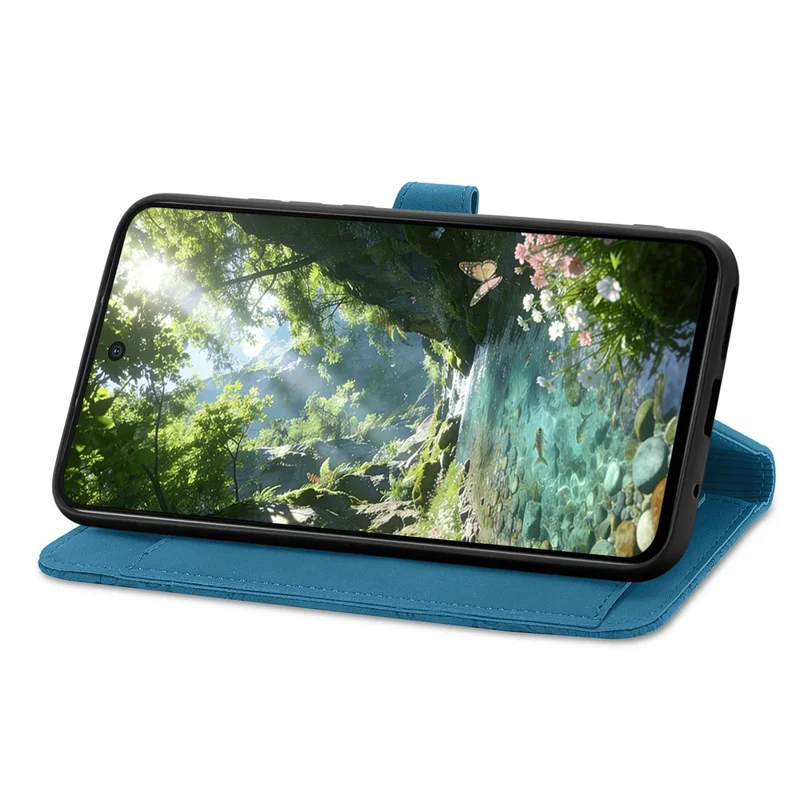 For OnePlus Turbo 6X Pro 5G Zipper Wallet Case with Strap Flower Imprint PU Leather Phone Cover - Blue