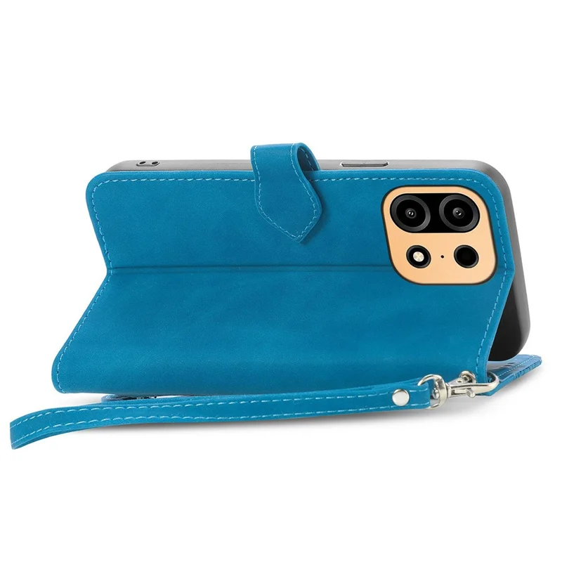 For OnePlus Turbo 6X Pro 5G Zipper Wallet Case with Strap Flower Imprint PU Leather Phone Cover - Blue