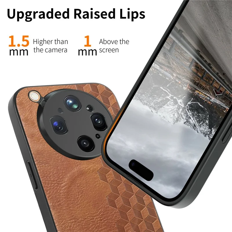 For Oppo Find X9 Ultra 5G Magnetic Phone Case with Grid Pattern Protective PU Leather + PC Cover - Brown