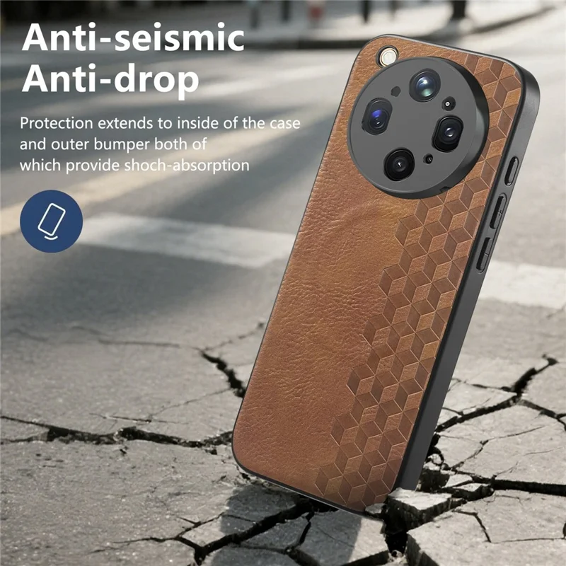 For Oppo Find X9 Ultra 5G Magnetic Phone Case with Grid Pattern Protective PU Leather + PC Cover - Brown