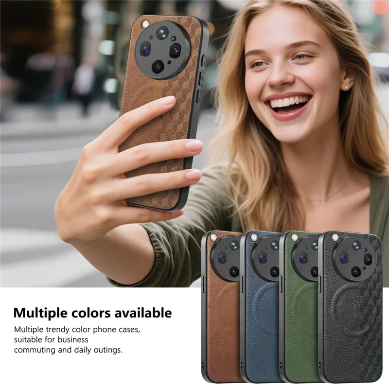 For Oppo Find X9 Ultra 5G Magnetic Phone Case with Grid Pattern Protective PU Leather + PC Cover - Brown