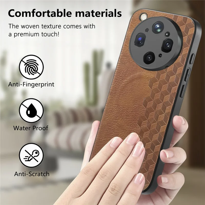 For Oppo Find X9 Ultra 5G Magnetic Phone Case with Grid Pattern Protective PU Leather + PC Cover - Brown