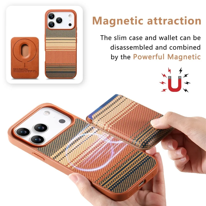 For iPhone 18 Pro Max / 17 Pro Max Magnetic Case Detachable Card Holder PU Leather + PC + TPU Shockproof Cover - Brown
