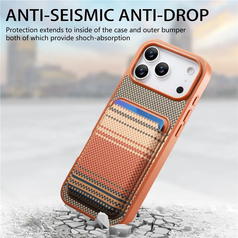 For iPhone 18 Pro Max / 17 Pro Max Magnetic Case Detachable Card Holder PU Leather + PC + TPU Shockproof Cover - Brown