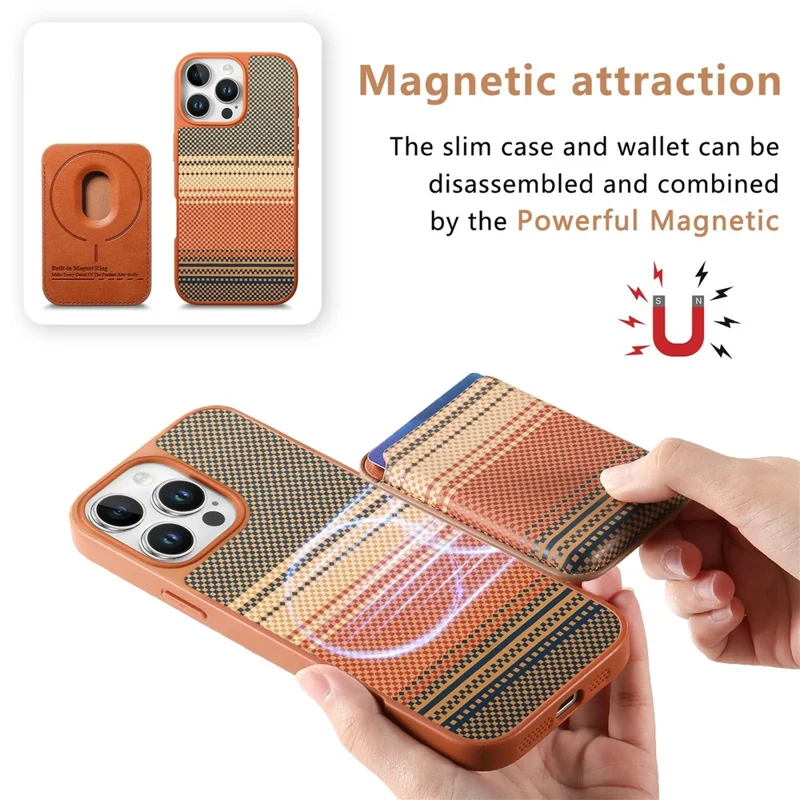 For iPhone 16 Pro Max Magnetic Case Detachable Card Holder PU Leather + PC + TPU Shockproof Cover - Brown