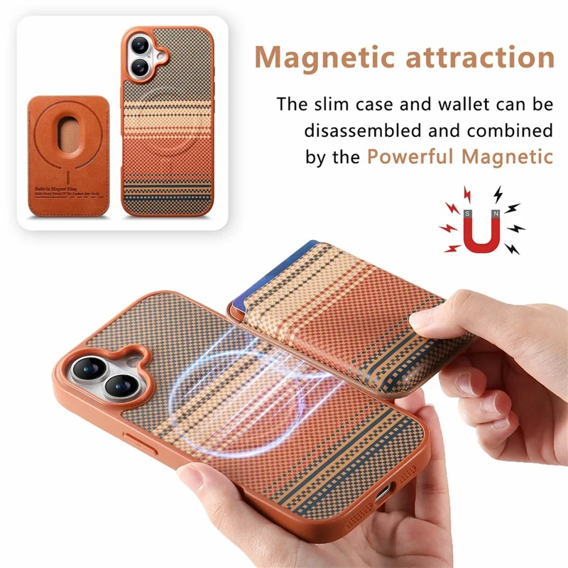 For iPhone 17 Magnetic Case Detachable Card Holder PU Leather + PC + TPU Shockproof Cover - Brown