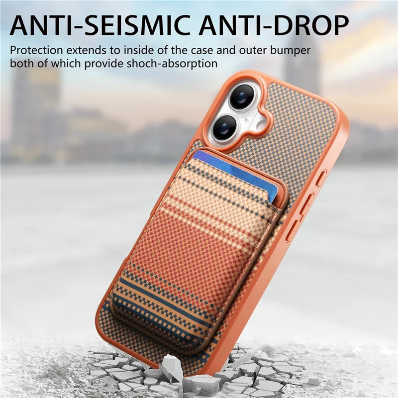 For iPhone 17 Magnetic Case Detachable Card Holder PU Leather + PC + TPU Shockproof Cover - Brown