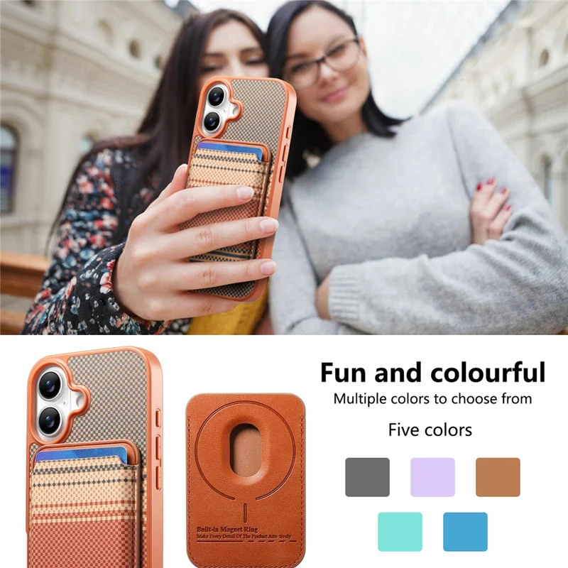 For iPhone 17 Magnetic Case Detachable Card Holder PU Leather + PC + TPU Shockproof Cover - Brown