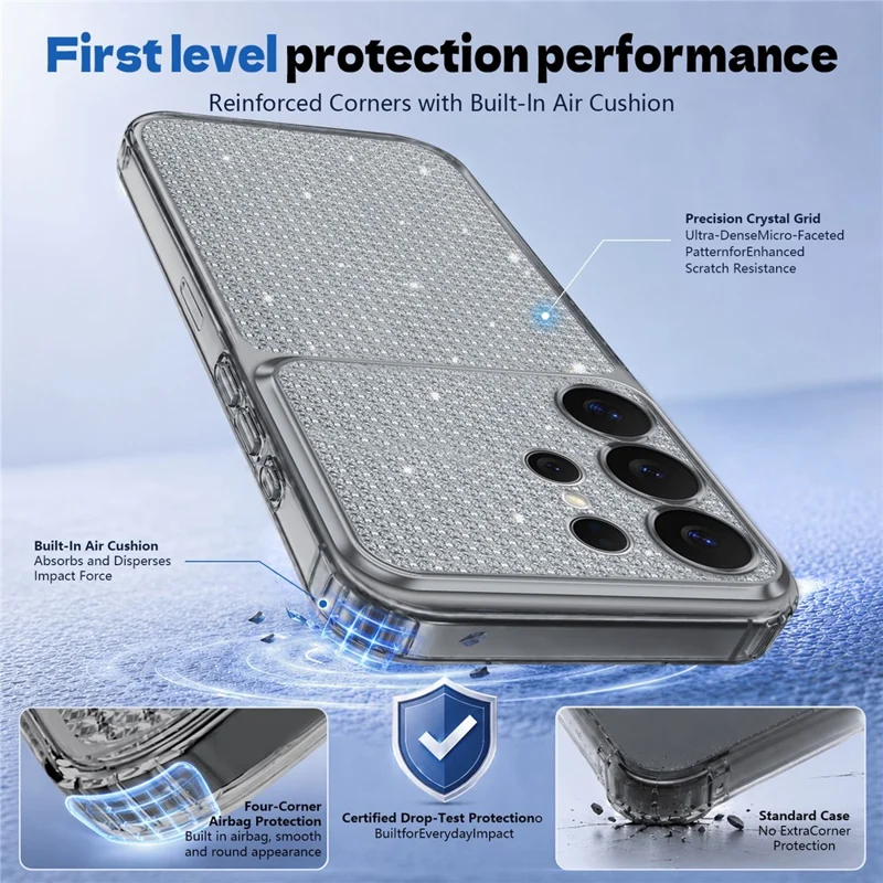 For Samsung Galaxy S24 Ultra TPU Case Diamond Texture Glitter Shockproof Phone Cover with Airbag Corner - Black
