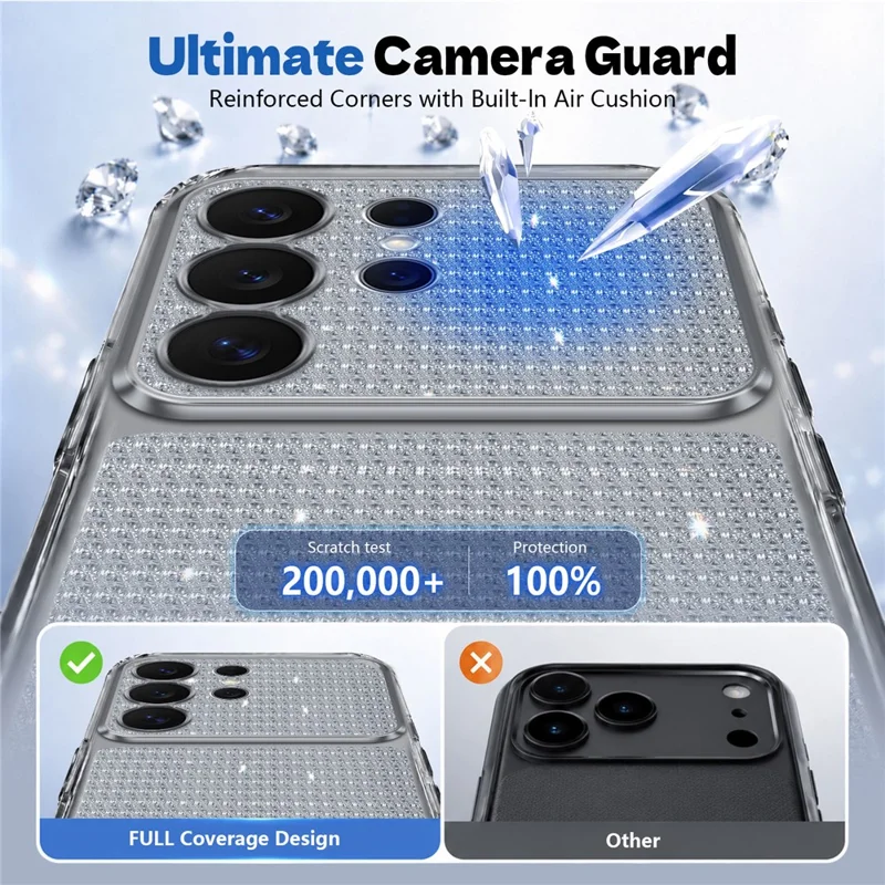 For Samsung Galaxy S24 Ultra TPU Case Diamond Texture Glitter Shockproof Phone Cover with Airbag Corner - Black