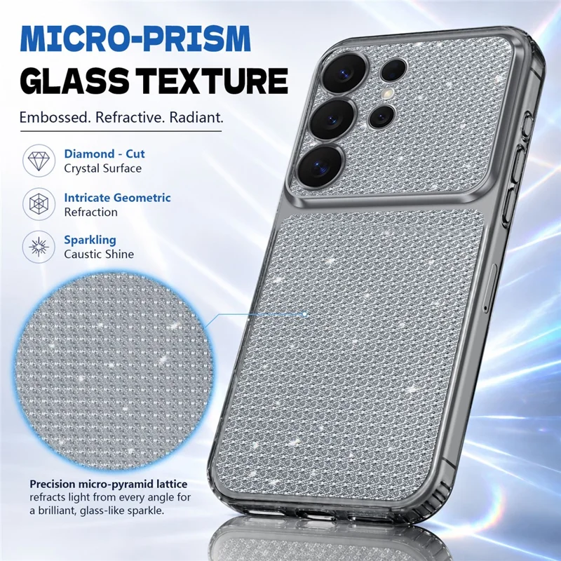 For Samsung Galaxy S24 Ultra TPU Case Diamond Texture Glitter Shockproof Phone Cover with Airbag Corner - Black