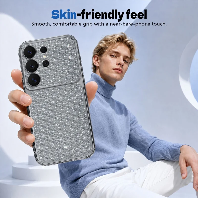 For Samsung Galaxy S24 Ultra TPU Case Diamond Texture Glitter Shockproof Phone Cover with Airbag Corner - Black