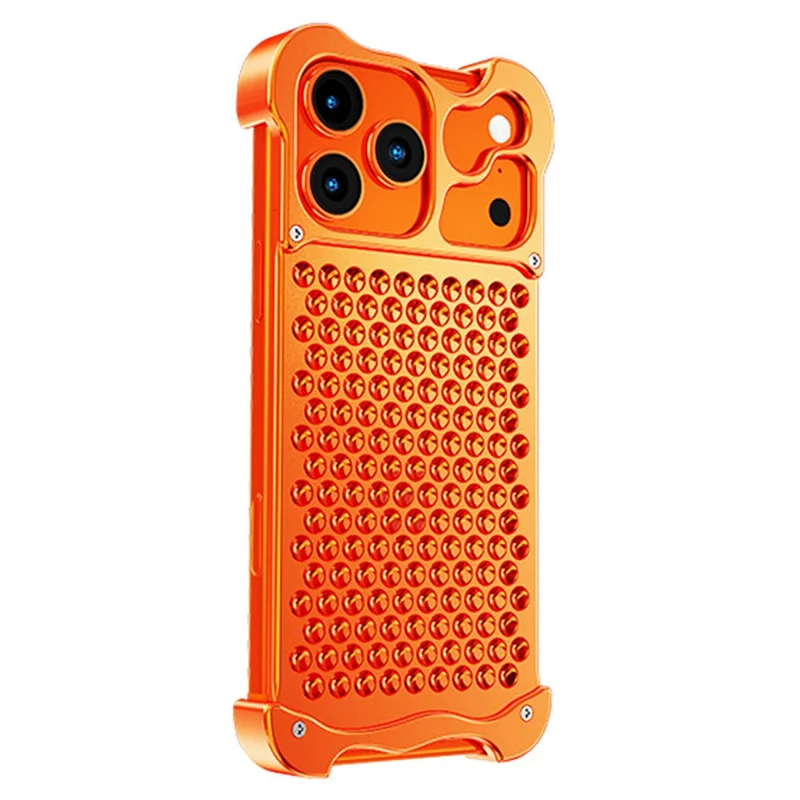 For iPhone 17 Pro Metal Case Perforated Heat Dissipation Shockproof Aluminum Alloy Frameless Phone Cover - Orange