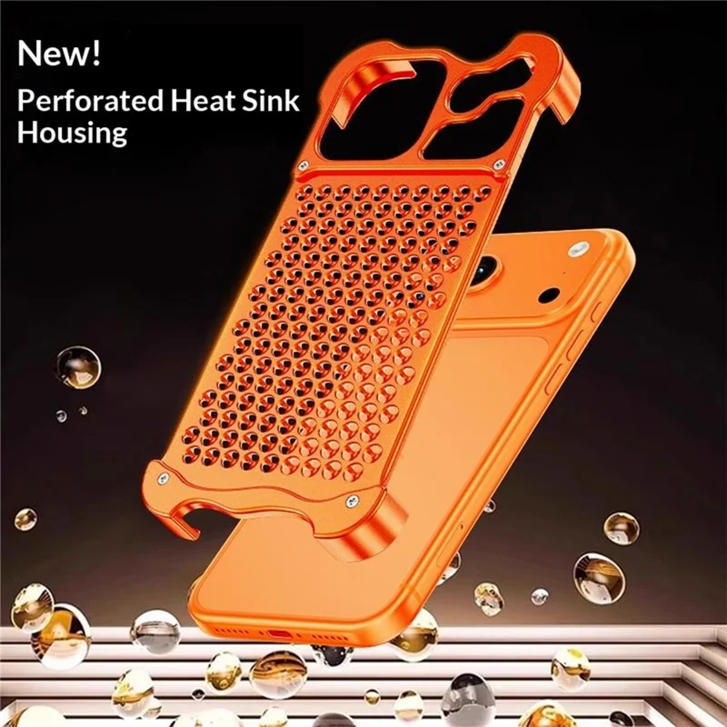 For iPhone 17 Pro Metal Case Perforated Heat Dissipation Shockproof Aluminum Alloy Frameless Phone Cover - Orange