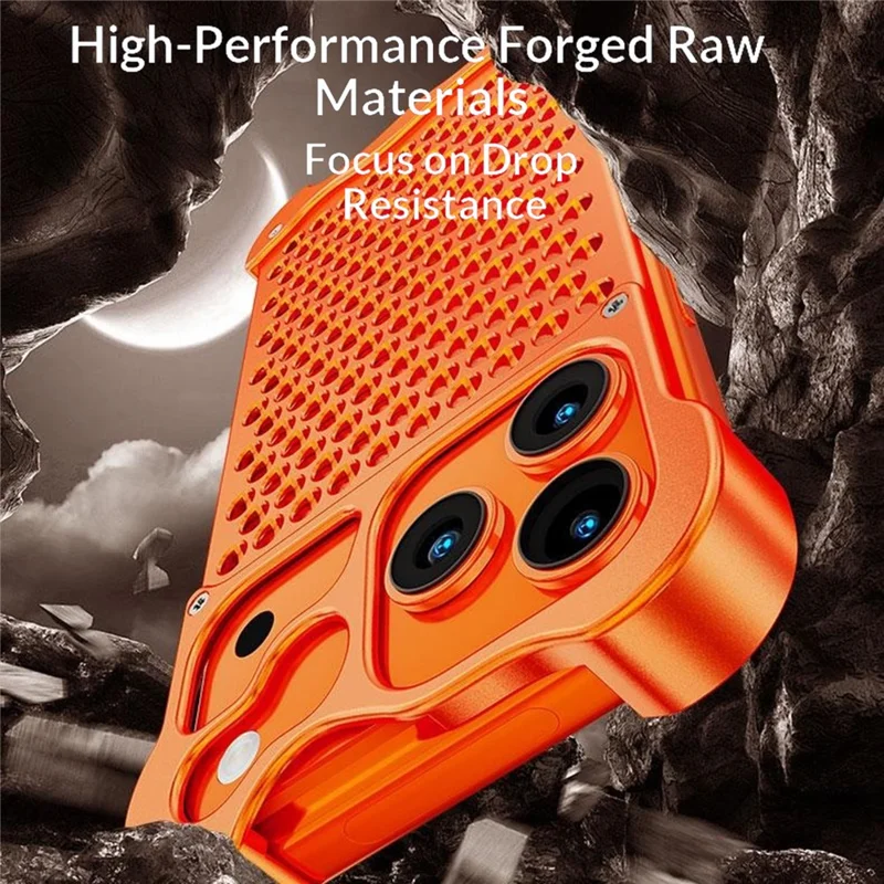 For iPhone 17 Pro Metal Case Perforated Heat Dissipation Shockproof Aluminum Alloy Frameless Phone Cover - Orange