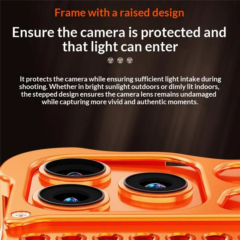 For iPhone 17 Pro Metal Case Perforated Heat Dissipation Shockproof Aluminum Alloy Frameless Phone Cover - Orange