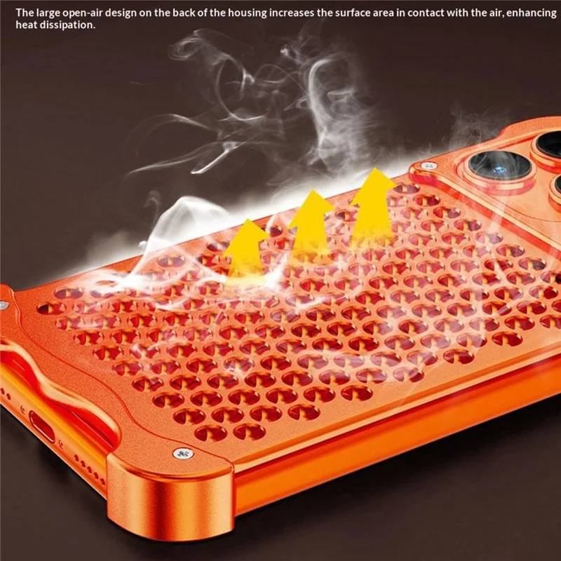 For iPhone 17 Pro Metal Case Perforated Heat Dissipation Shockproof Aluminum Alloy Frameless Phone Cover - Orange