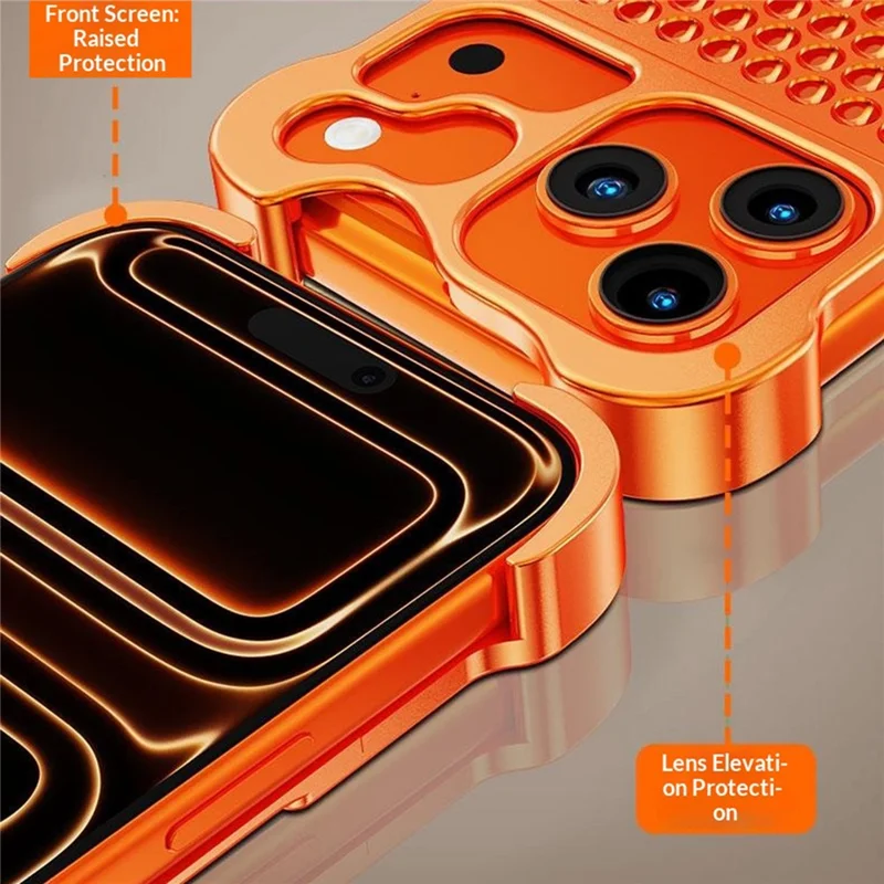 For iPhone 17 Pro Metal Case Perforated Heat Dissipation Shockproof Aluminum Alloy Frameless Phone Cover - Orange