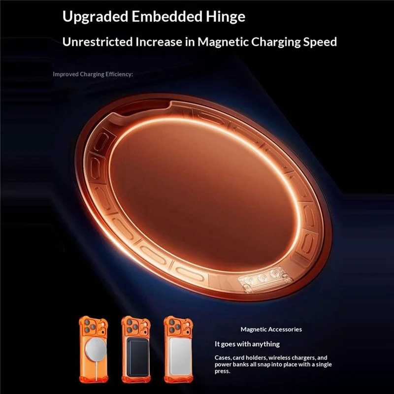 Funda para iPhone 17 Pro Max con Soporte Giratorio Magnético, Carcasa sin Marco de Aleación de Aluminio Forjado y PC - Naranja
