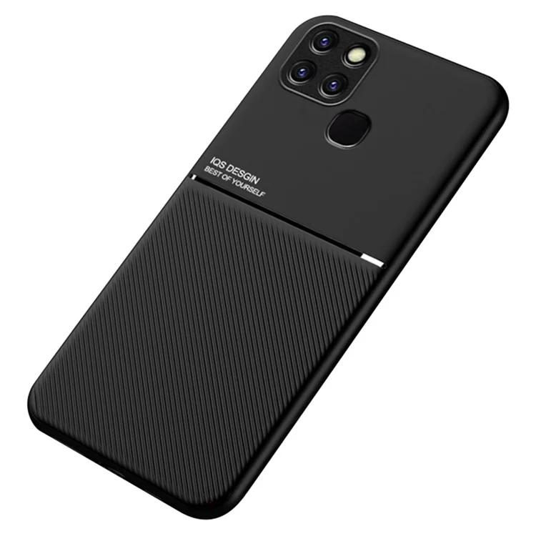Для Infinix Smart 6 Линии с тиснением из искусственной кожи + чехол TPU Anti-Drop Phone Cover с металлической пластиной для автомобильного держателя - черный