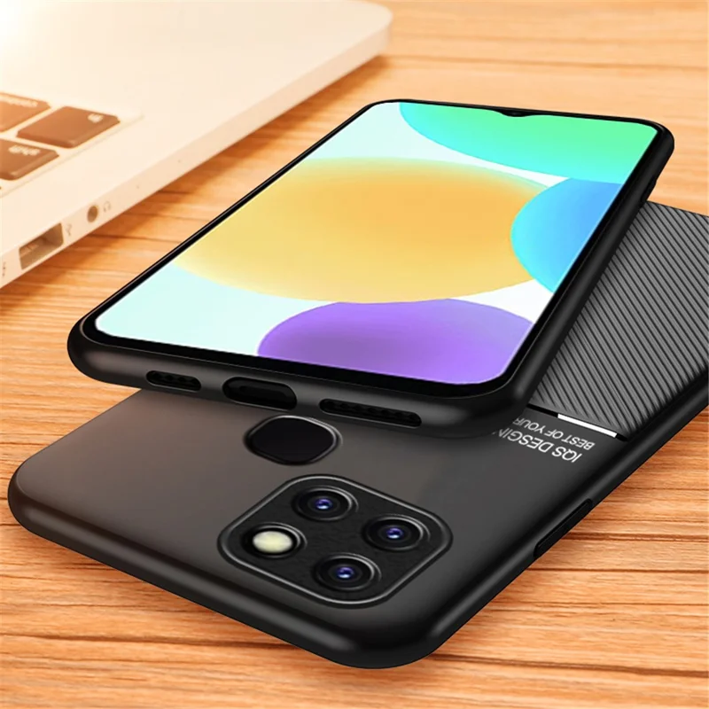 Для Infinix Smart 6 Линии с тиснением из искусственной кожи + чехол TPU Anti-Drop Phone Cover с металлической пластиной для автомобильного держателя - черный