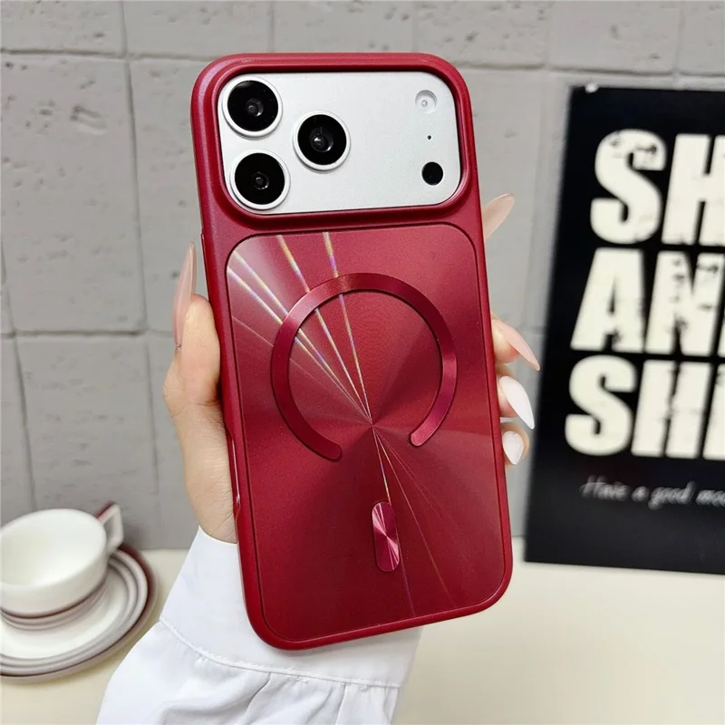 For iPhone 17 Pro Magnetic Case Aurora CD Pattern PC + TPU Scratch-Resistant Back Cover - Red