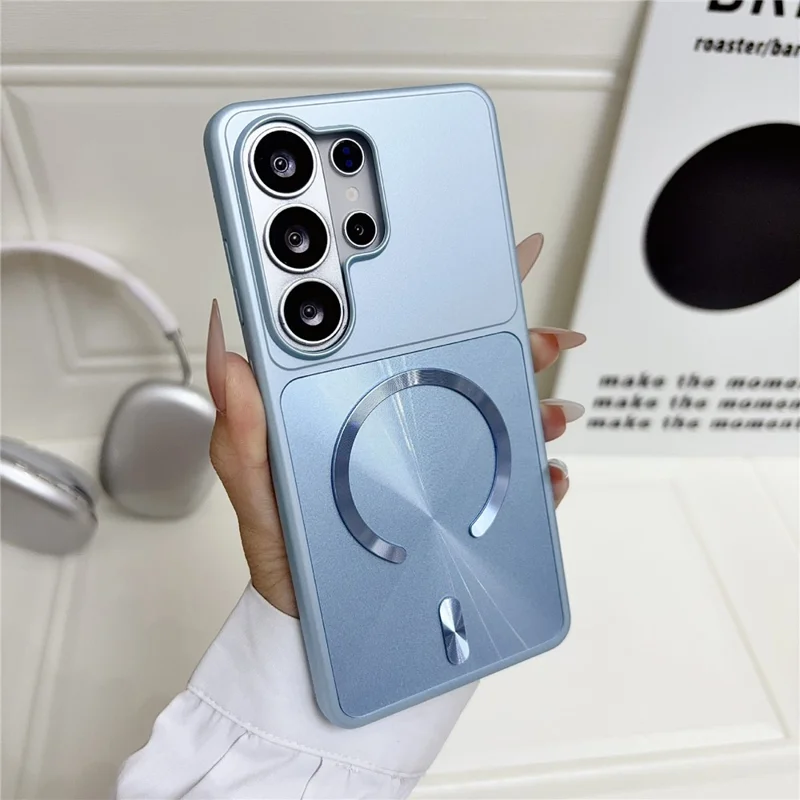 For Samsung Galaxy S26 Ultra Magnetic Case Aurora CD Pattern PC + TPU Scratch-Resistant Back Cover - Blue