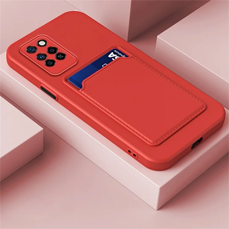 For Infinix Note 10 Pro Card Holder Drop-Proof TPU Case Protective Cell Phone Cover - Red