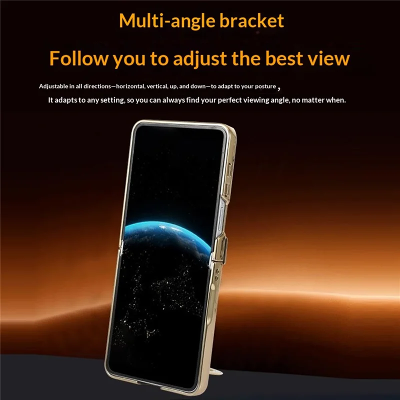 For Samsung Galaxy Z Flip8 Case Magnetic Rotating Kickstand Clear PC Phone Cover - Gold