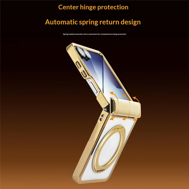 For Samsung Galaxy Z Flip8 Case Magnetic Rotating Kickstand Clear PC Phone Cover - Gold