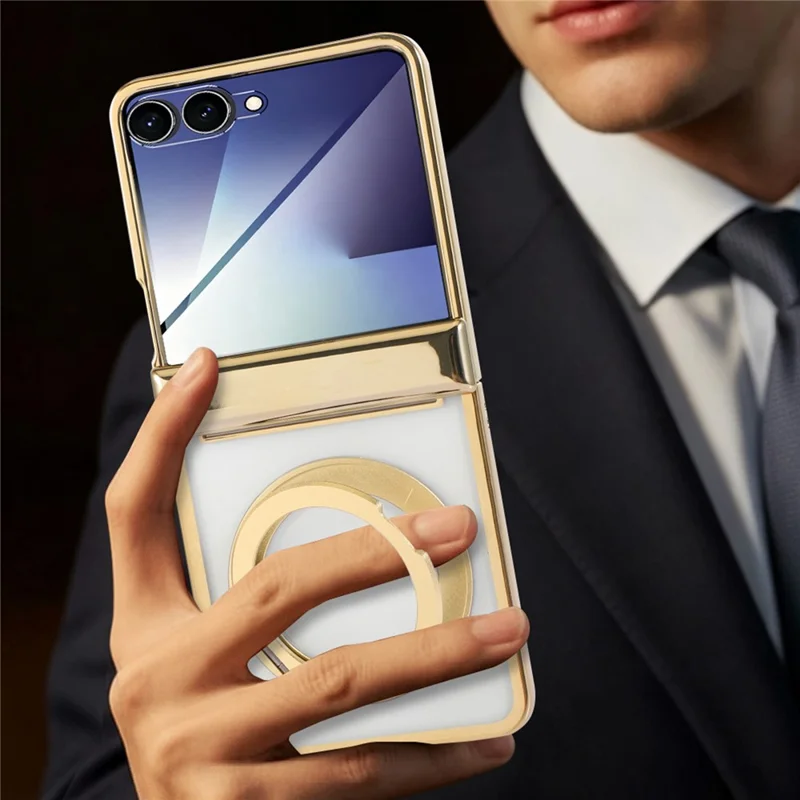 For Samsung Galaxy Z Flip8 Case Magnetic Rotating Kickstand Clear PC Phone Cover - Gold