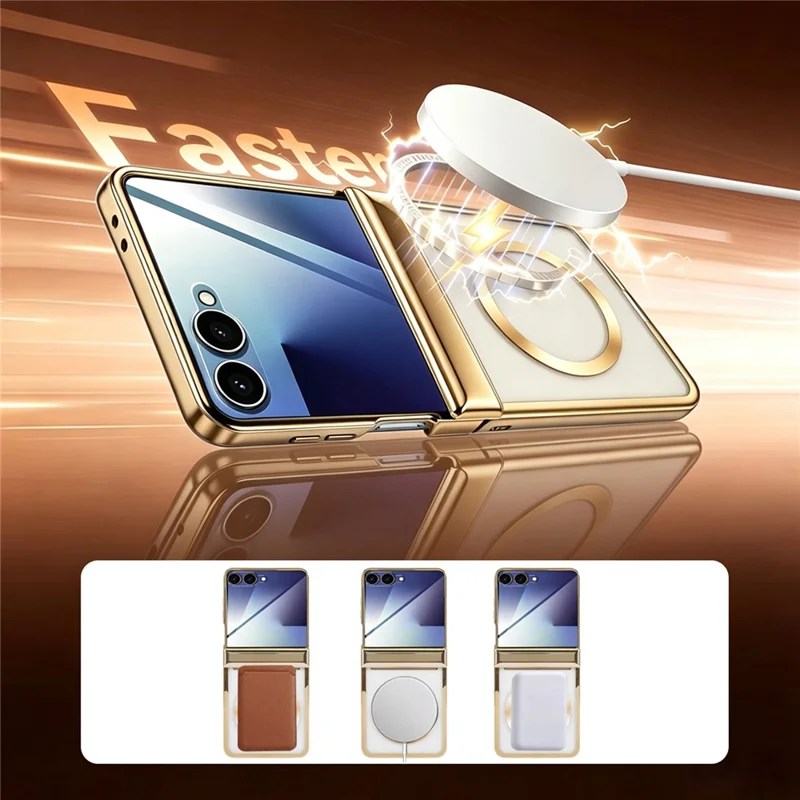 For Samsung Galaxy Z Flip8 Magnetic Case Electroplating CD Vein PC Phone Cover - Gold