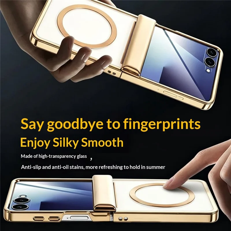 For Samsung Galaxy Z Flip8 Magnetic Case Electroplating CD Vein PC Phone Cover - Gold