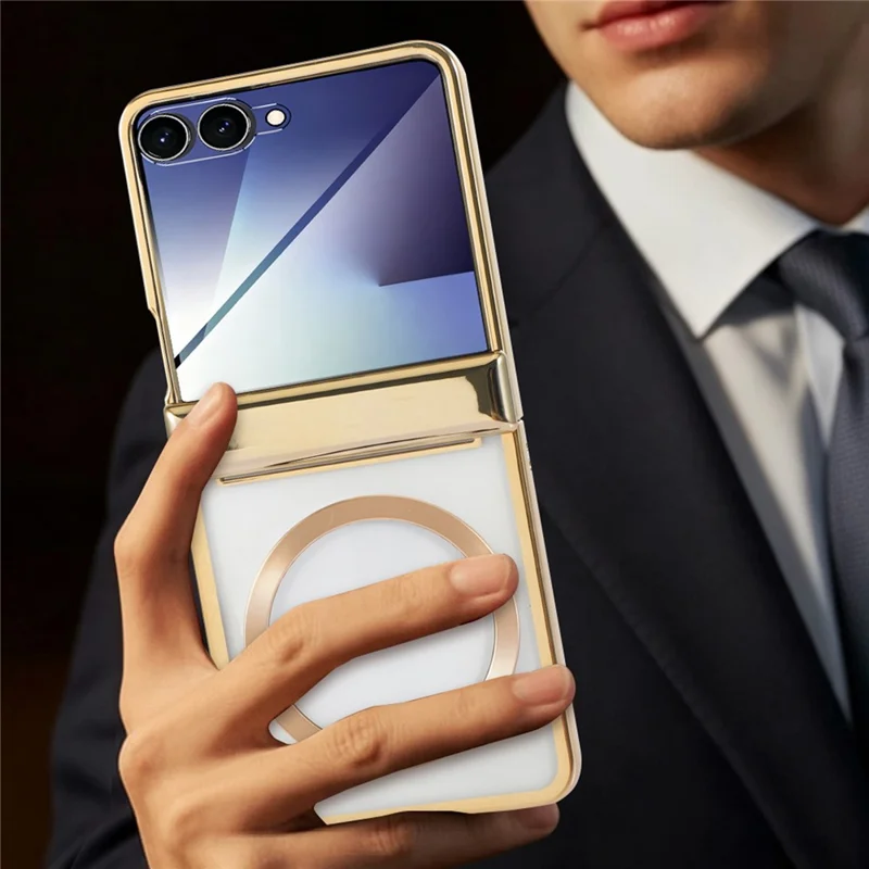 For Samsung Galaxy Z Flip8 Magnetic Case Electroplating CD Vein PC Phone Cover - Gold