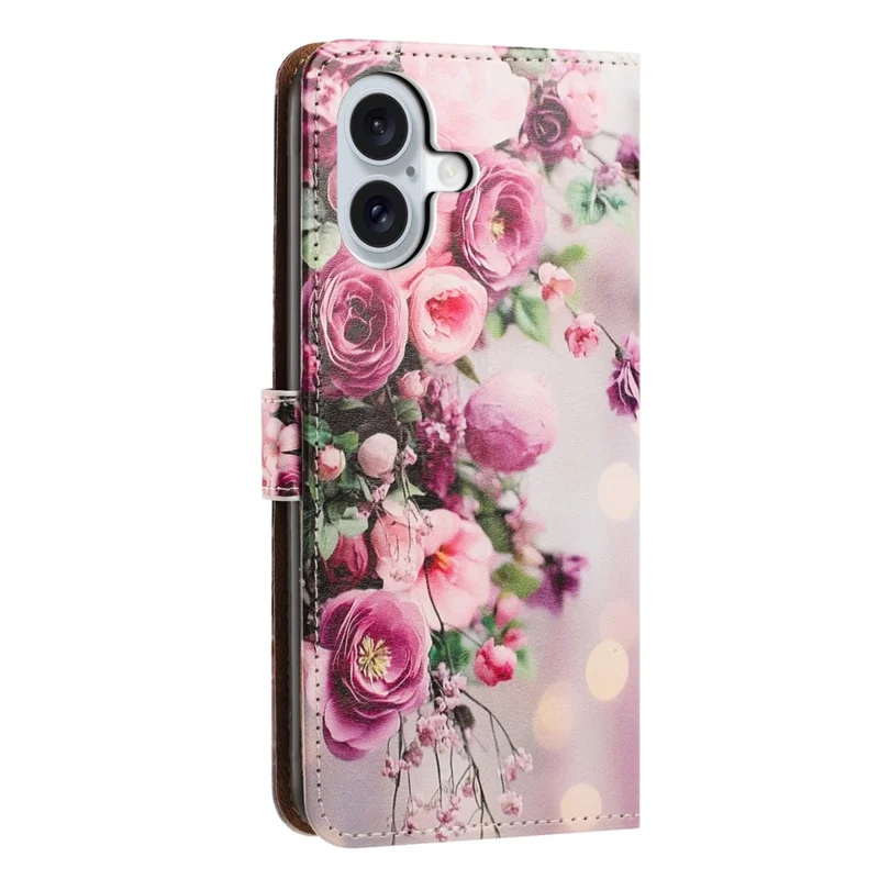For iPhone 17 Case Pattern Printed Wallet Flip Stand PU Leather Phone Cover with Wrist Strap - Bouquet
