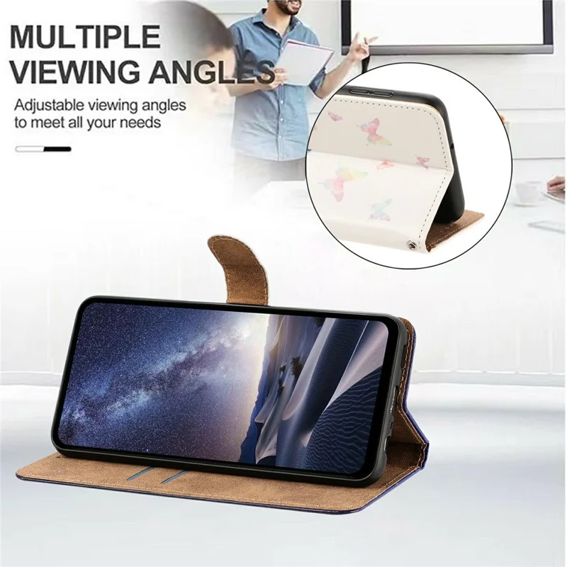 For Google Pixel 9 Pro XL  /  Pixel 10 Pro XL  /  Pixel 11 Pro XL Case Pattern Printed Wallet Flip Stand PU Leather Phone Cover with Wrist Strap - Floral Butterfly