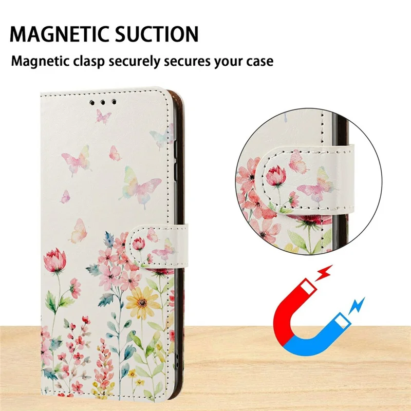 For Google Pixel 9 Pro XL  /  Pixel 10 Pro XL  /  Pixel 11 Pro XL Case Pattern Printed Wallet Flip Stand PU Leather Phone Cover with Wrist Strap - Floral Butterfly