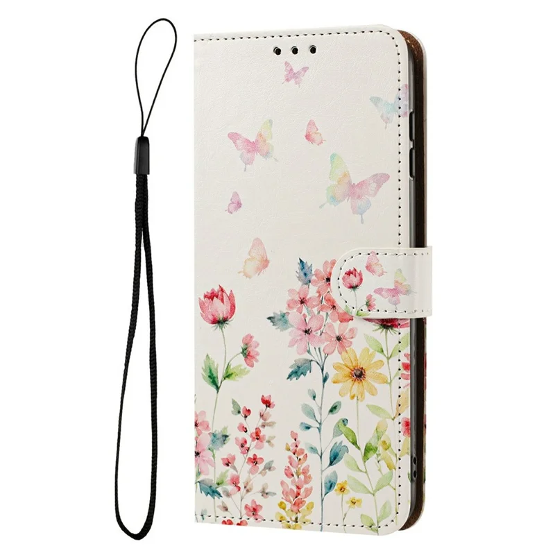 For Google Pixel 9 Pro XL  /  Pixel 10 Pro XL  /  Pixel 11 Pro XL Case Pattern Printed Wallet Flip Stand PU Leather Phone Cover with Wrist Strap - Floral Butterfly